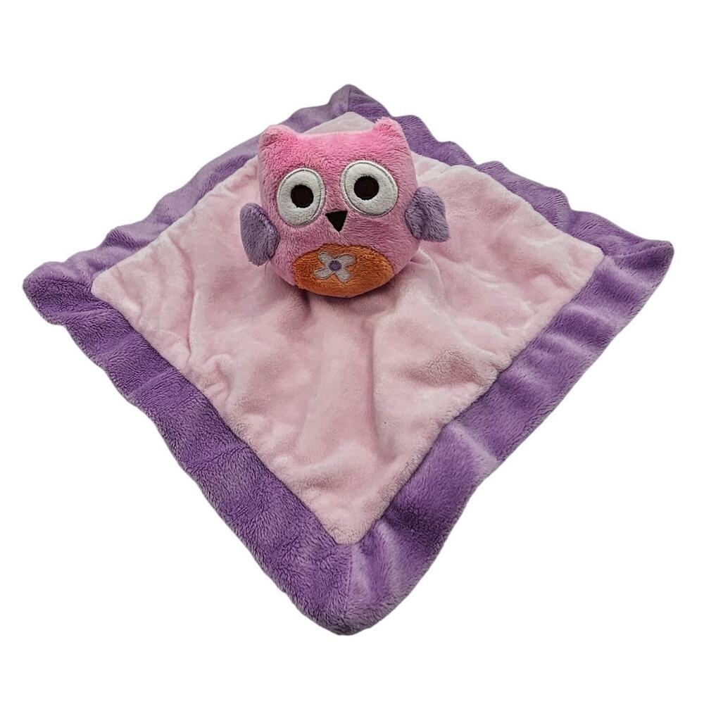 Bananafish Studio Owl Baby Lovey security blanket in pink and purple